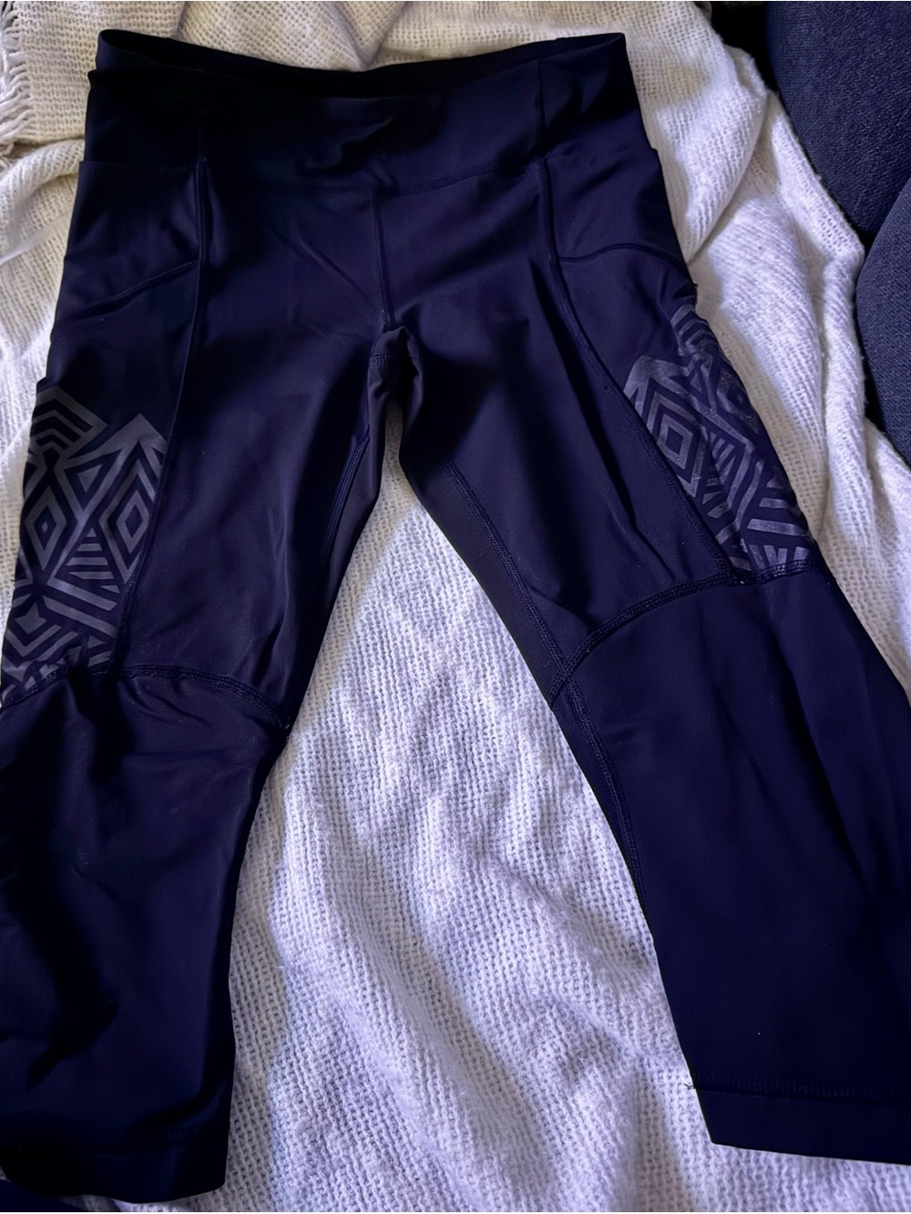 lululemon athletica Black Capri Leggings with Geometric Side Panels